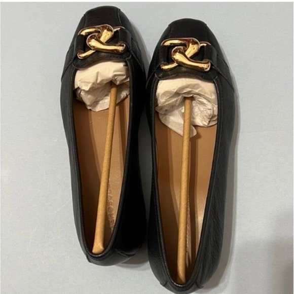 Aerosoles NWT Sz 8W NAVY Bristol Leather Oversized Chain Link Flat Shoes - Picture 3 of 7